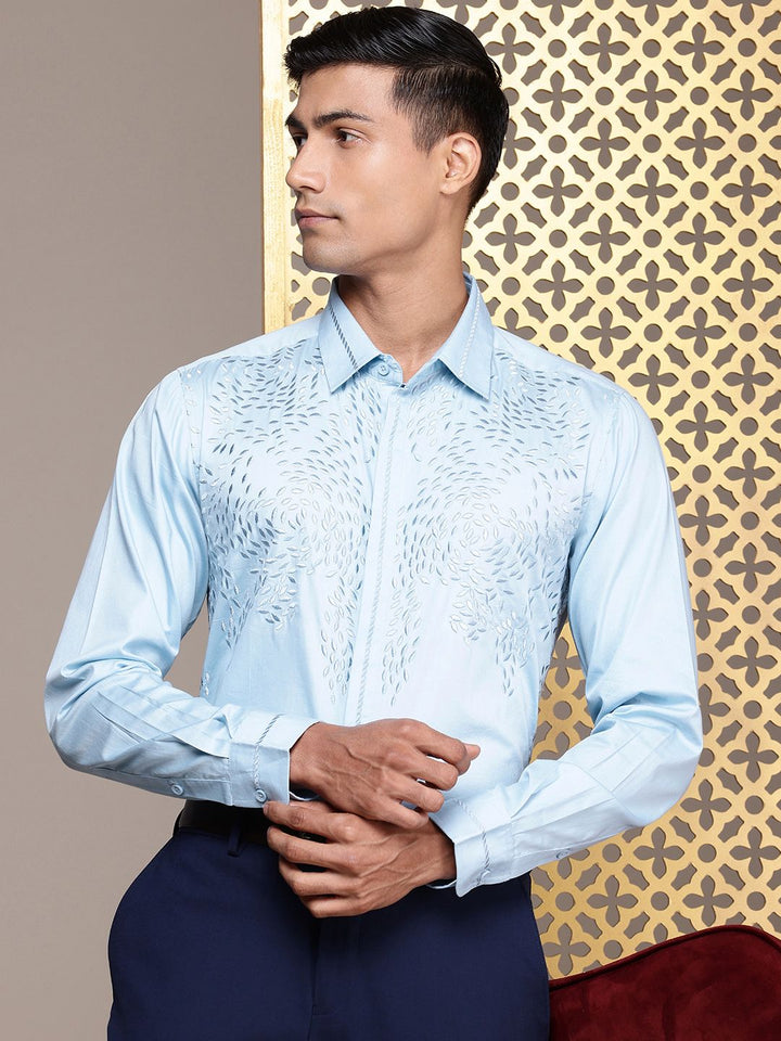 House of Pataudi Self Design Pure Cotton Opaque Party Shirt
