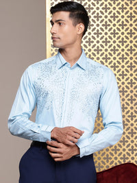 House of Pataudi Self Design Pure Cotton Opaque Party Shirt