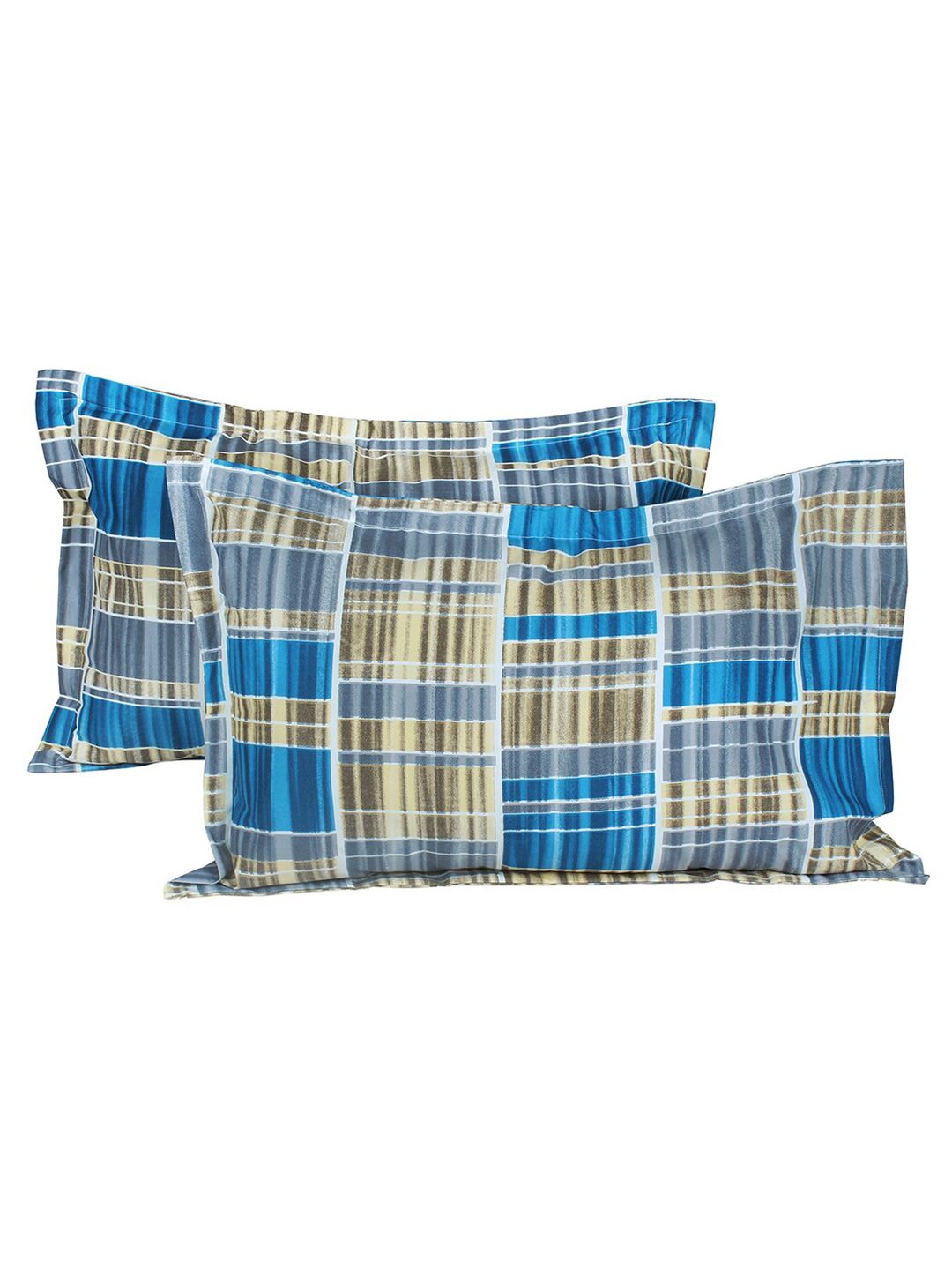 Story@home Grey & Blue Geometric 180 TC Flat Queen Bedsheet with 2 Pillow Covers