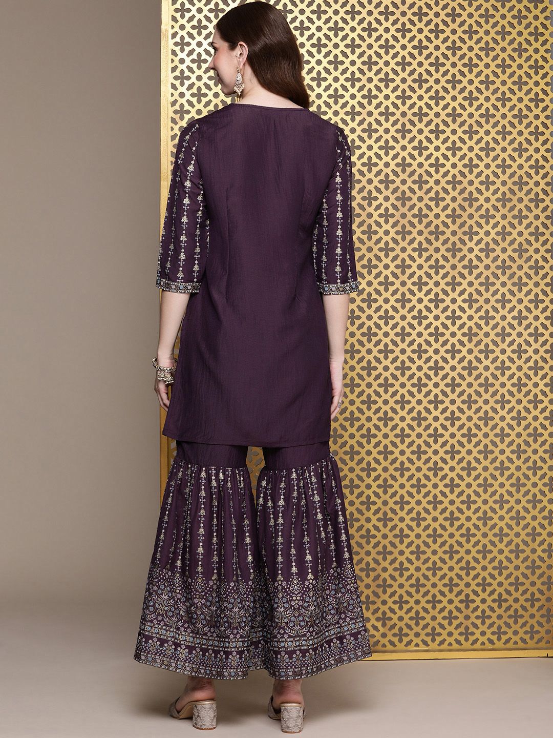 House of Pataudi Women Jashn Ethnic Motifs Printed Regular Kurti With Sharara