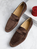 House of Pataudi Men Coffee Brown Velvet Finish Handcrafted Slip-Ons