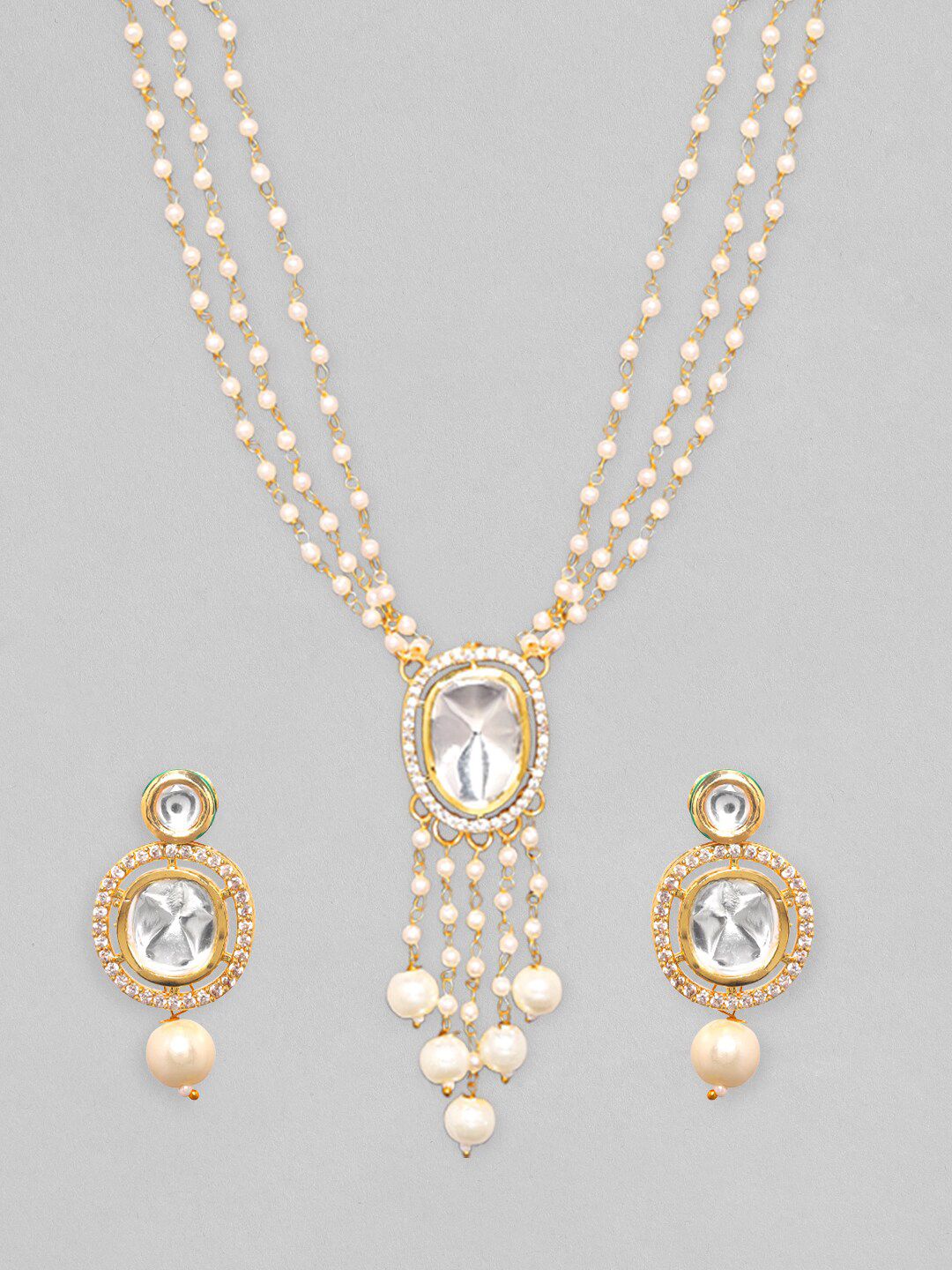 Rubans Gold-Plated Kundan-Studded & Beaded Jewellery Set