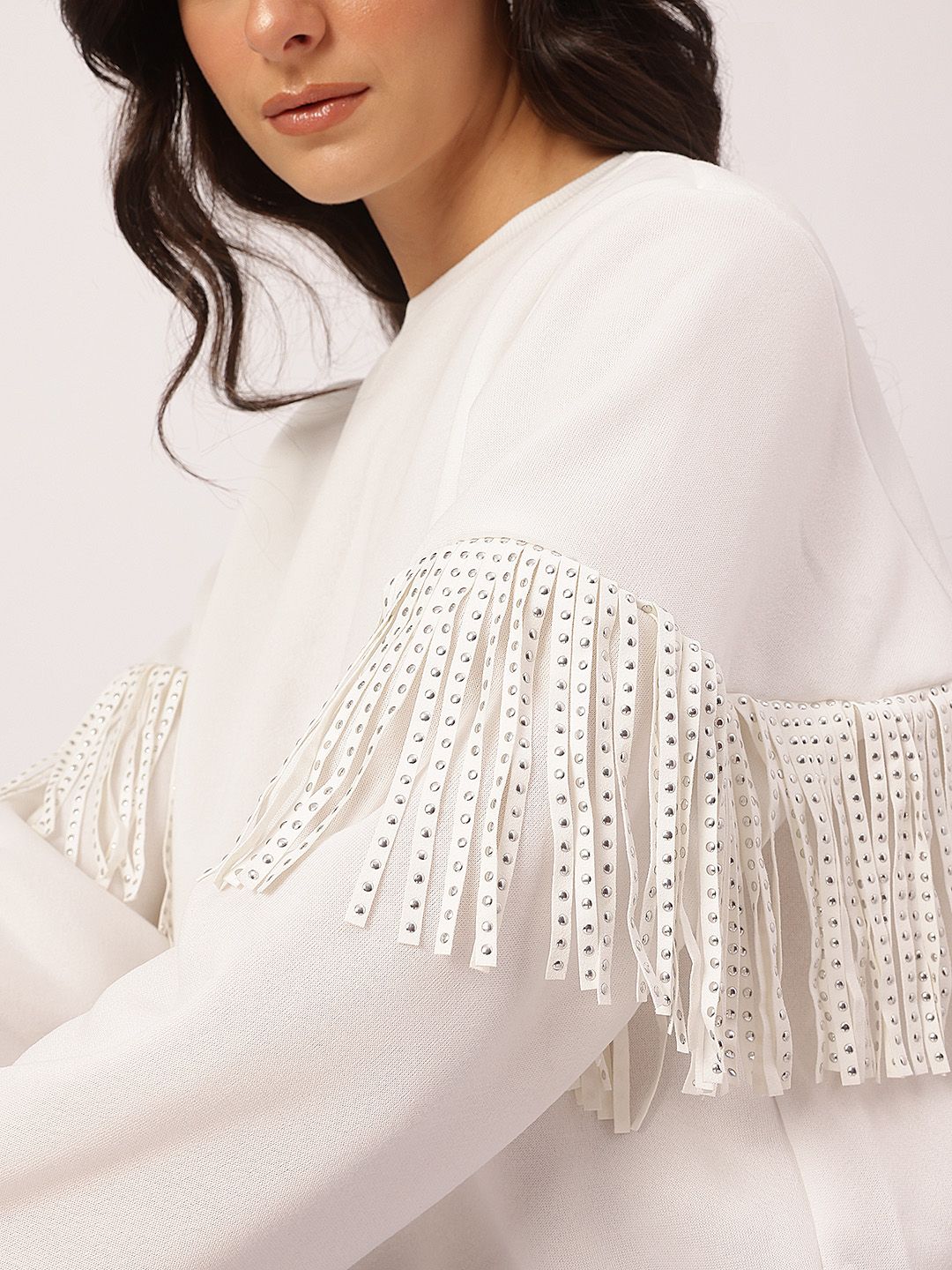 DressBerry Eclectic Ensemble Studded Fringed Sweatshirt