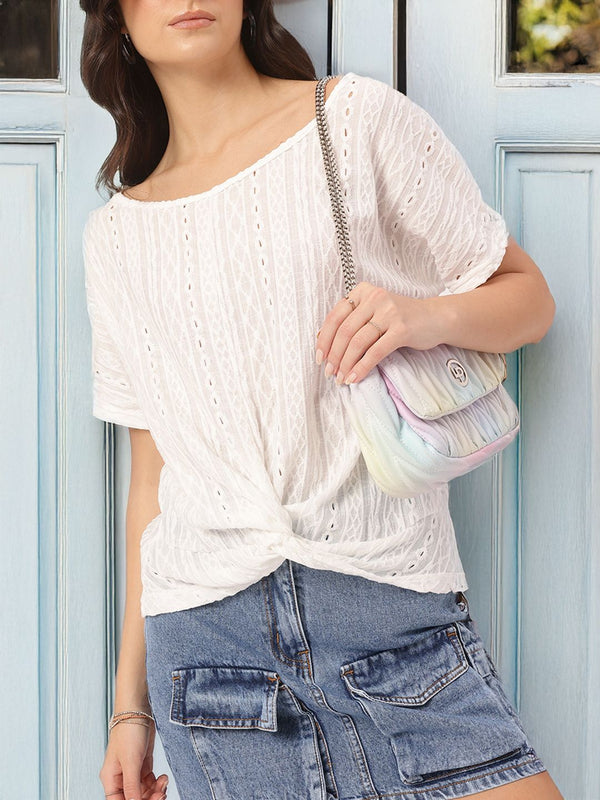 DressBerry Breezy Essentials Open Textured Knit Twisted Top