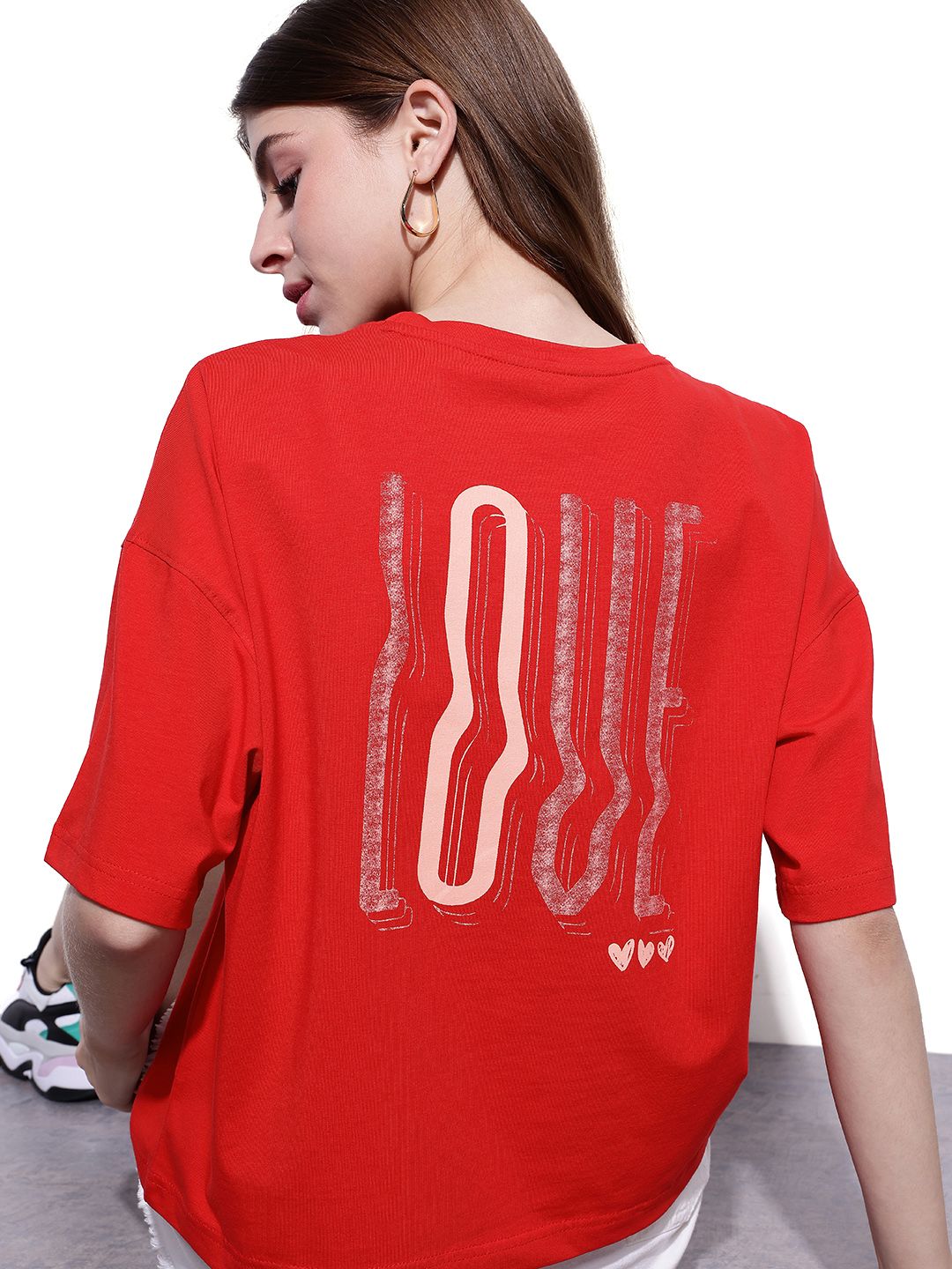 DressBerry Cherry Red Hearts Scribble Oversized T-shirt