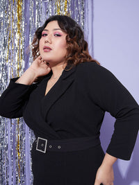 SASSAFRAS Curve Belted V-Neck Sheath Dress