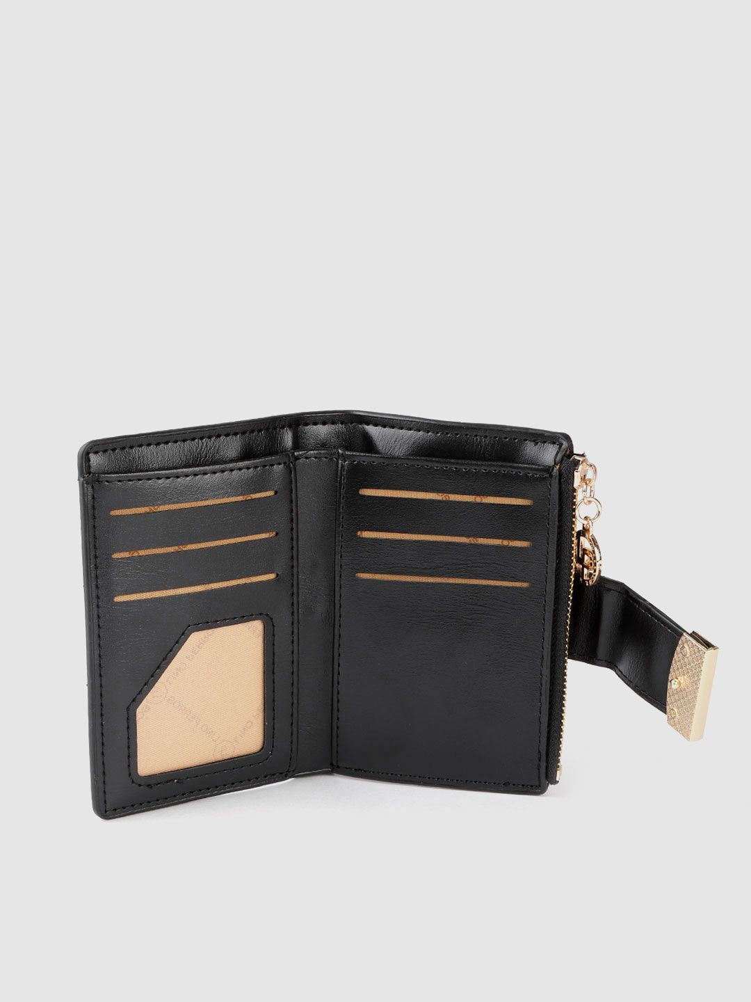 Lino Perros Women Black Animal Printed PU Zip Around Wallet