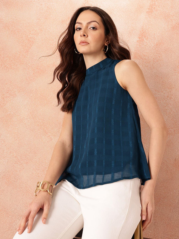 all about you Vertically Self-Striped High-Neck A-Line Top