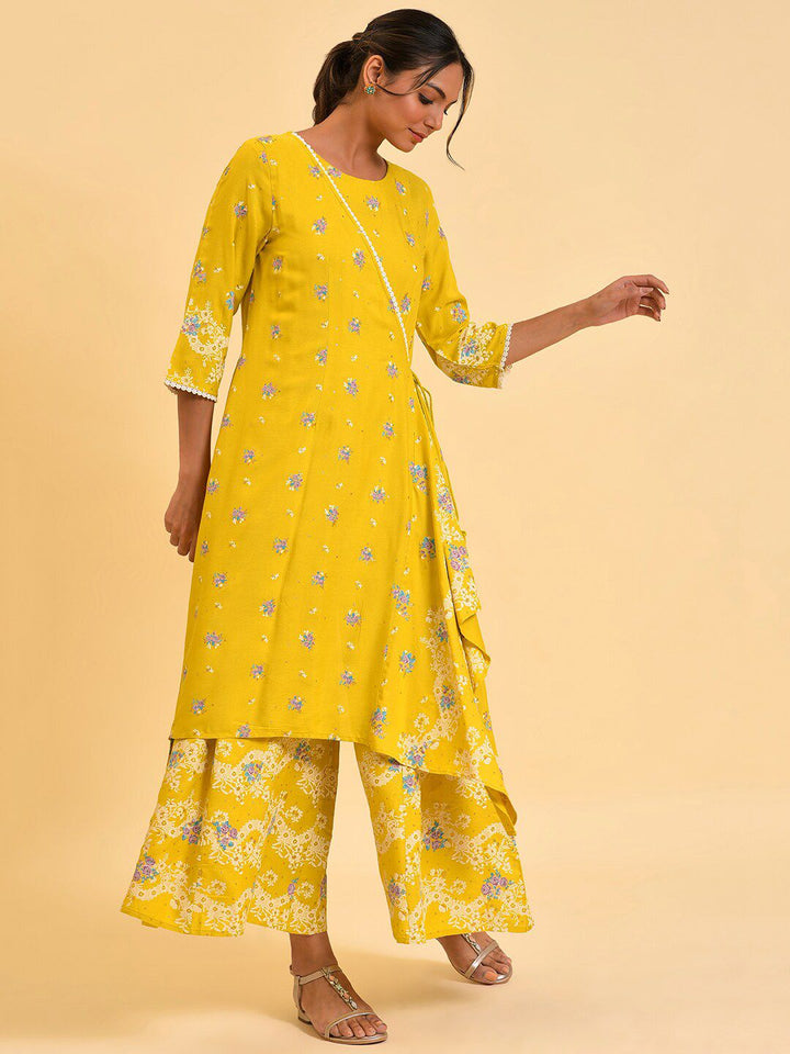 W Yellow & Pink Floral Printed Culotte Jumpsuit
