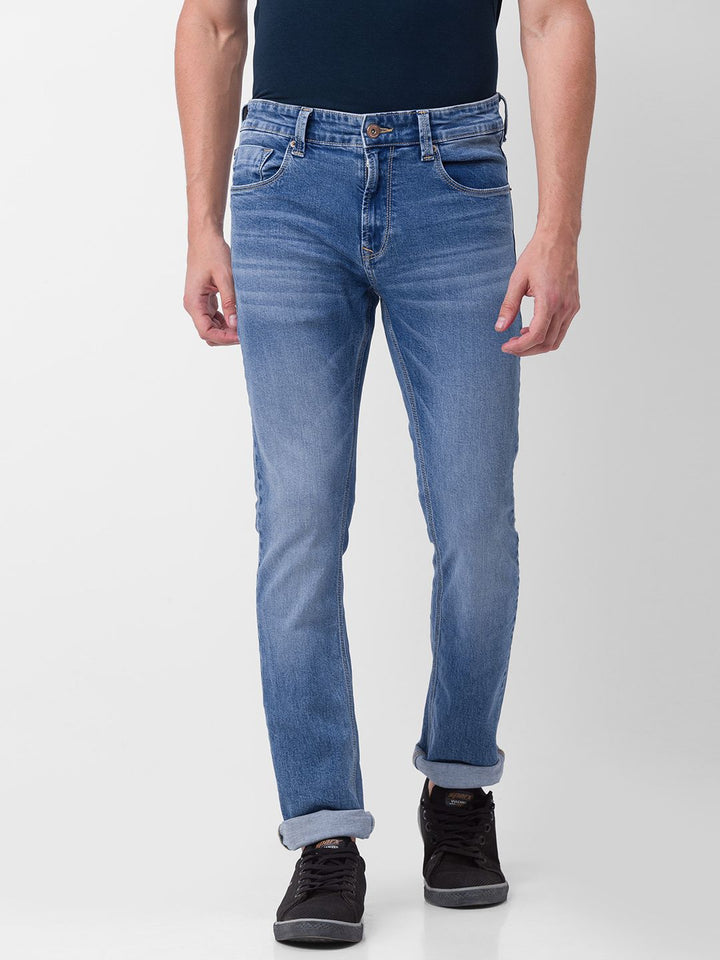 Spykar Men Lurus Fit Light Fade Regangan Seluar jeans