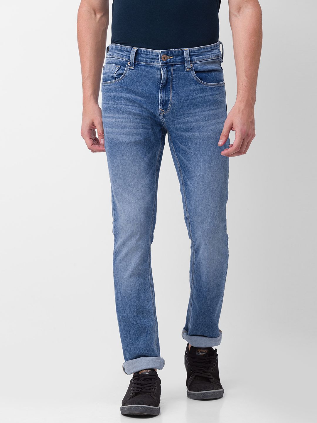 Spykar Men Lurus Fit Light Fade Regangan Seluar jeans