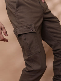 The Indian Garage Co Men Coffee Brown Slim Fit Cargo Joggers