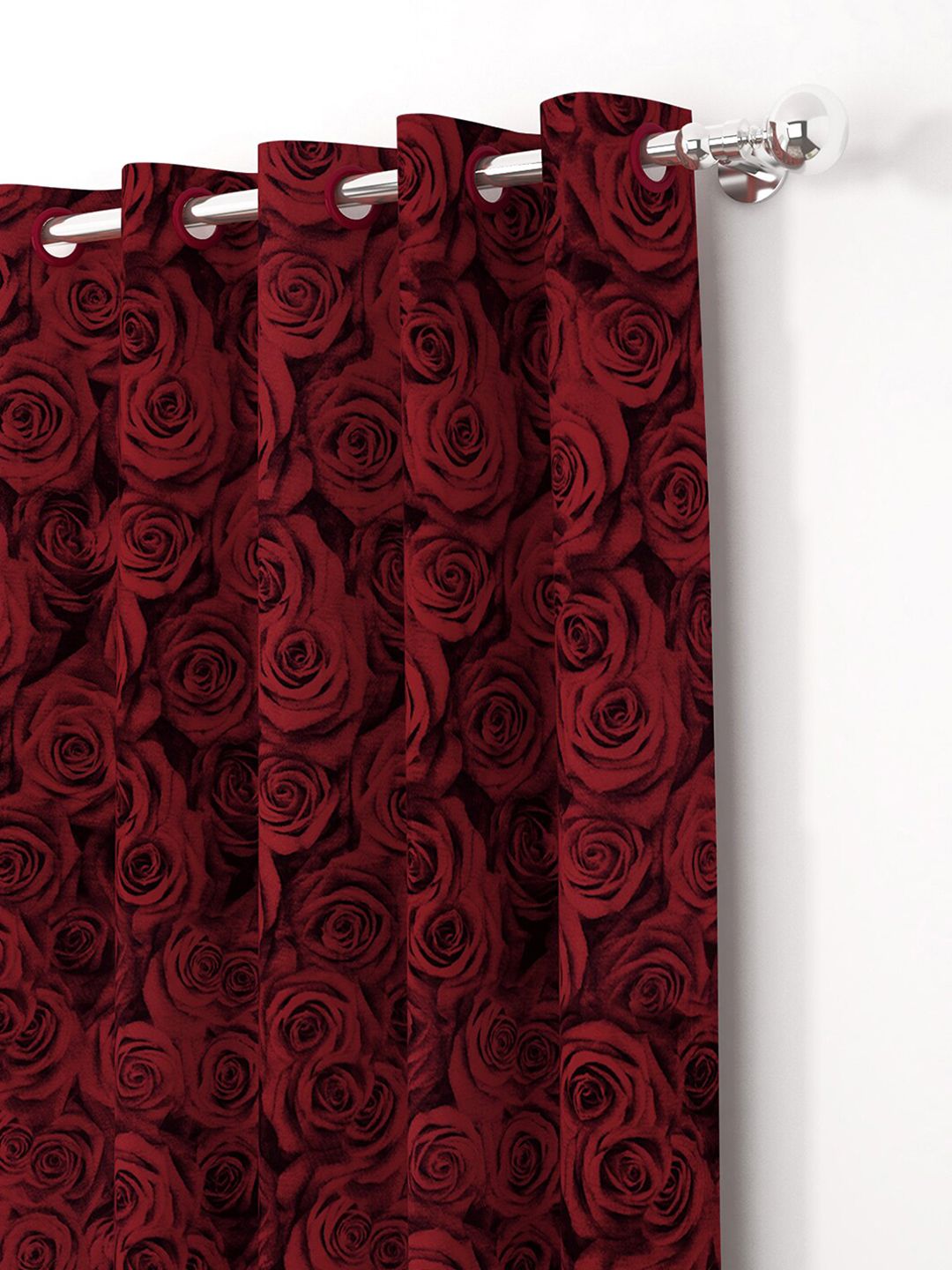 Story@home Nature Red 2 Pieces Floral Printed Window Curtains