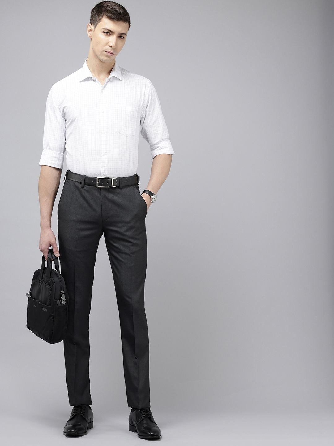 Park Avenue Men Checked Slim Fit Formal Trousers