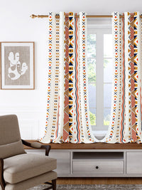 Story@home White & Orange Geometric Room Darkening Window Curtain