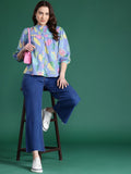 Dressberry dicetak Mandarin Colar Cotton Shirt Style Top