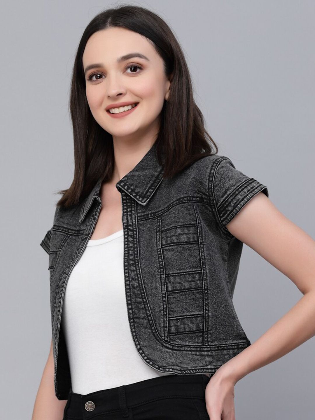 Style Quotient Women Cotton Crop Denim Shrug