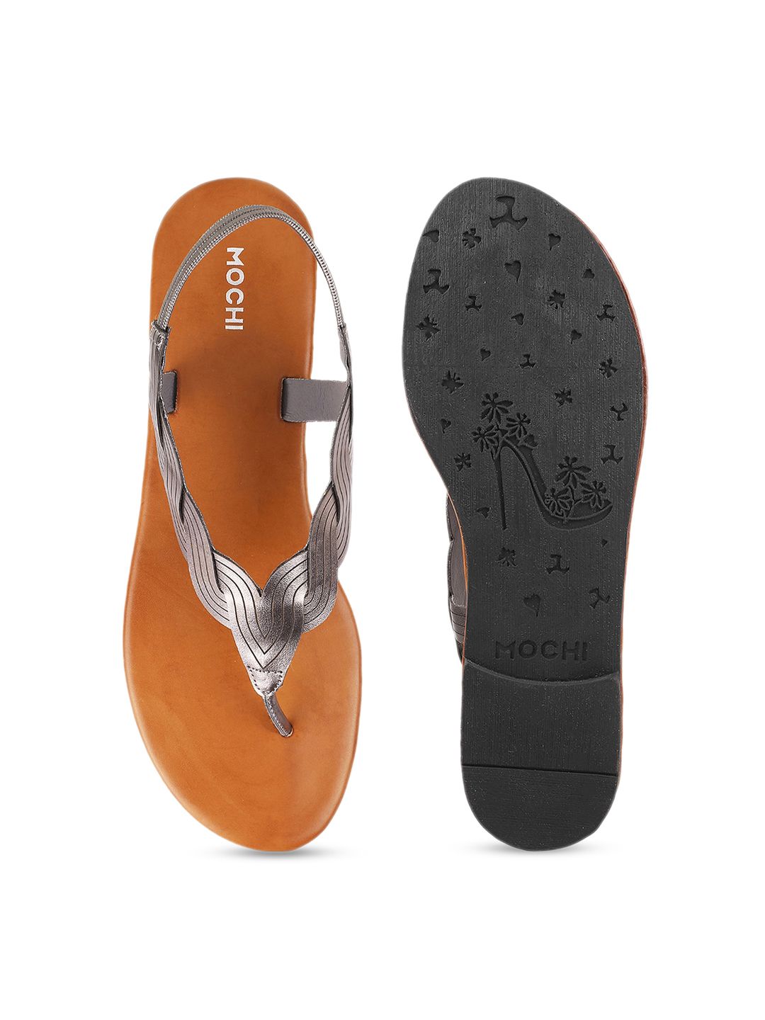 Mochi Women Grey Open Toe Flats