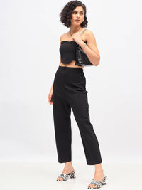 SASSAFRAS Women Black Straight Fit High-Rise Trousers