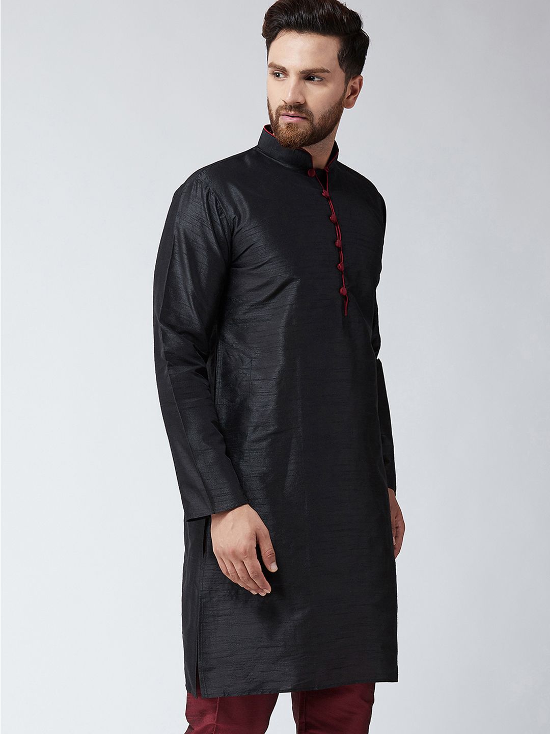 SOJANYA Lelaki Black Woven Design Straight Kurta