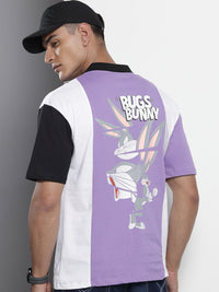 Garaj India garaj bugs bunny cetak lengan-bahu baju t-shirt berkotak tulen