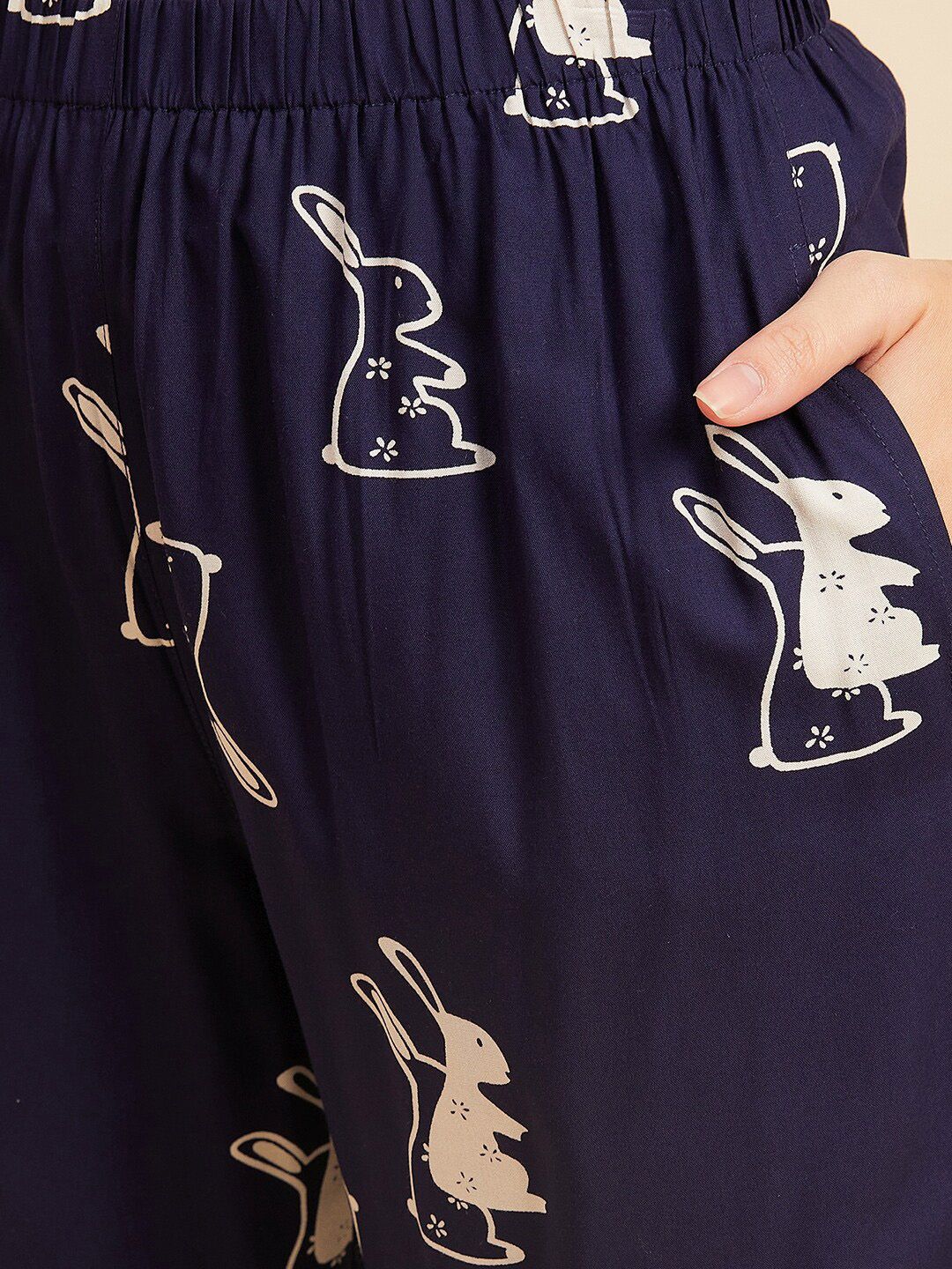 Sweet Dreams 3 Piece Navy Blue & White Conversational Printed Night suit