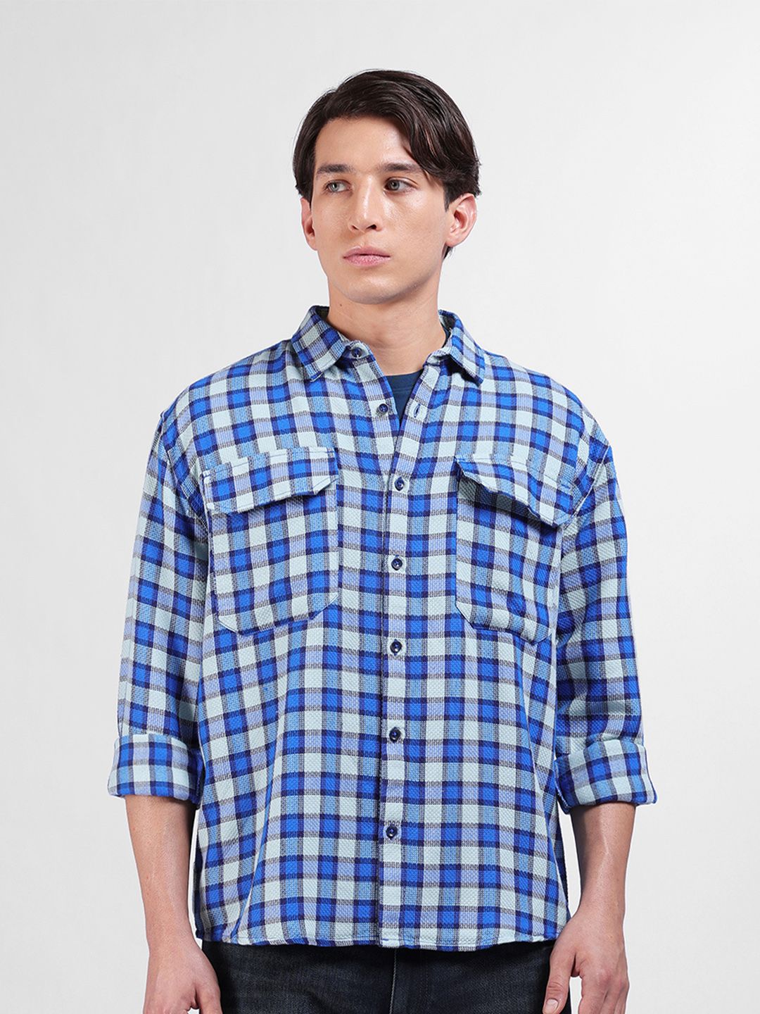 The Indian Garage Co Men Relaxed Fit Checkered Dobby Casual Shirt