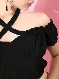 Athena Black Solid Twist & Knot Top