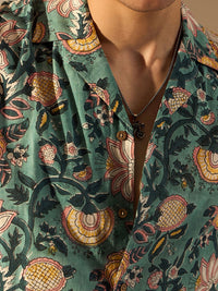 DENNISON Men Block Printed Drop Shoulder Cotton Oversized Shirt