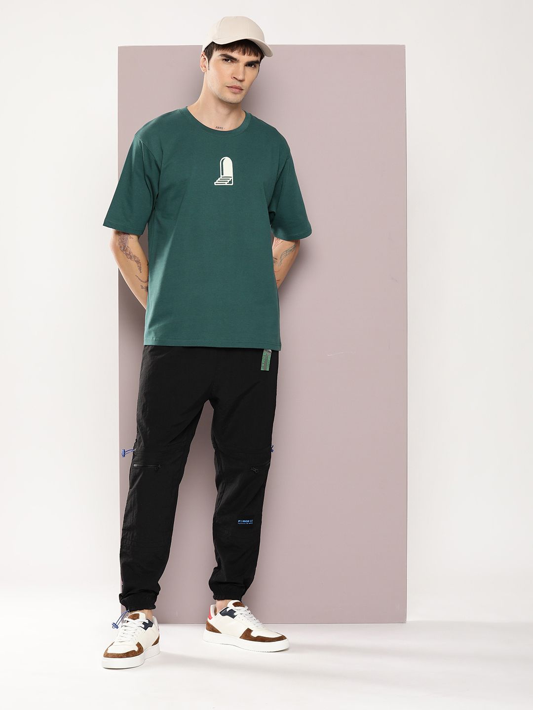 DILLINGER Men Graphic Printed Embossed Oversized Drop-Shoulder Sleeves Pure Cotton T-shirt