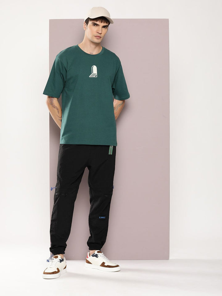 DILLINGER Men Graphic Printed Embossed Oversized Drop-Shoulder Sleeves Pure Cotton T-shirt