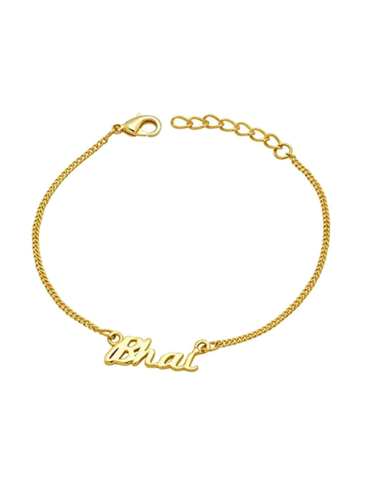 Voylla Gold-Toned Engraved with The Word 'Bhai' Rakhi Bracelet with Roli Chaawal Pack