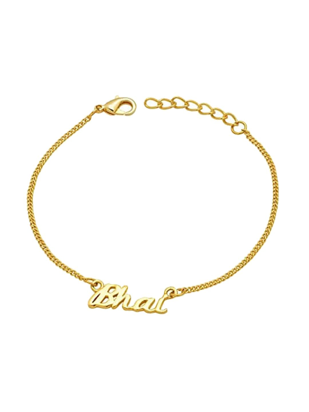 Voylla Gold-Toned Engraved with The Word 'Bhai' Rakhi Bracelet with Roli Chaawal Pack