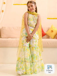 pspeaches Girls Dyed Regular Gotta Patti Kurta with Sharara & Dupatta