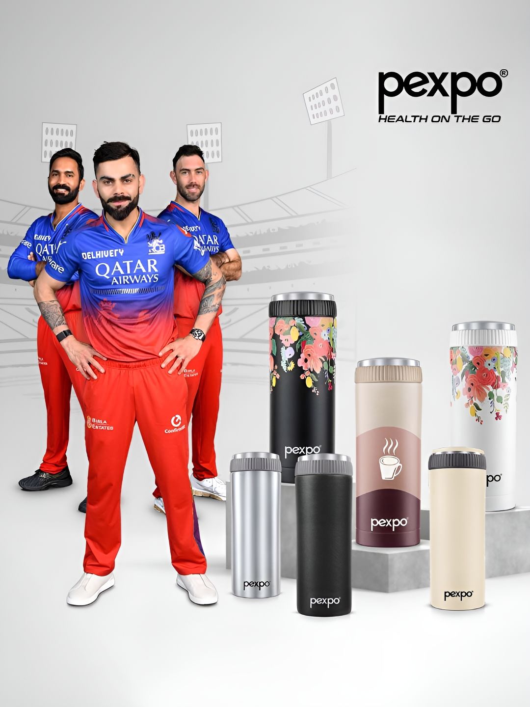Pexpo White & Red Floral Printed Stainless Steel Double Wall Vacuum Water Bottle 500ML