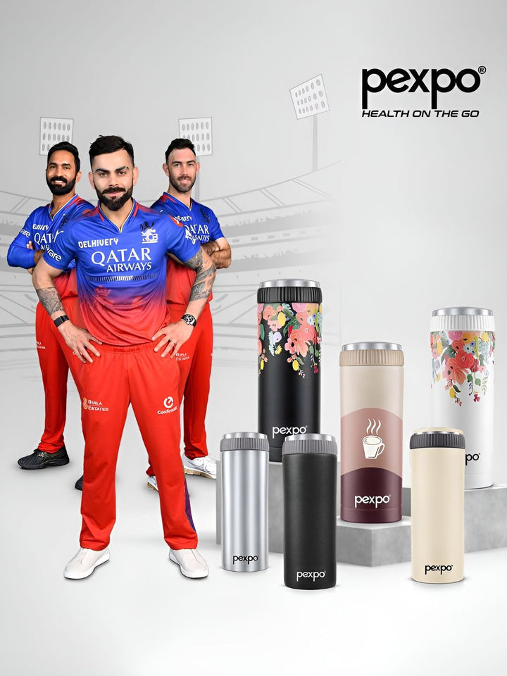 Pexpo White & Red Floral Printed Stainless Steel Double Wall Vacuum Water Bottle 500ML