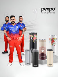 Pexpo White & Red Floral Printed Stainless Steel Double Wall Vacuum Water Bottle 500ML