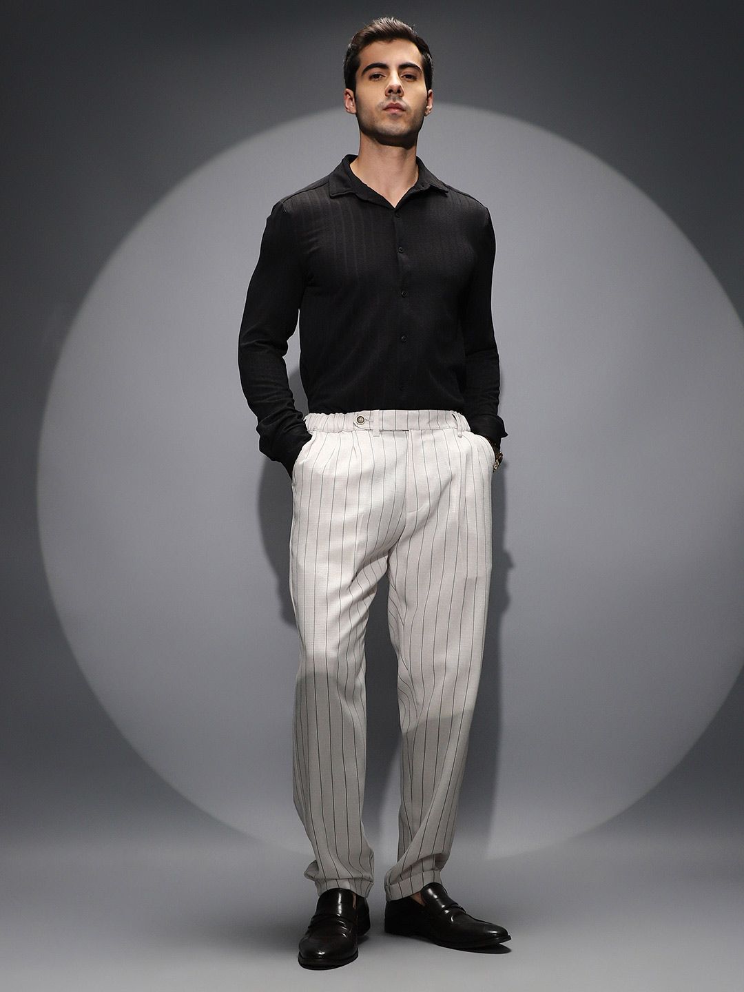 Campus Sutra Men Striped Mid-Rise Comfort Trousers