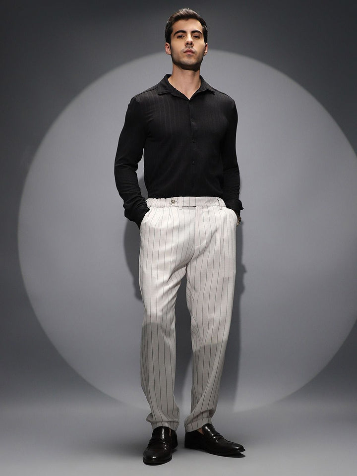 Campus Sutra Men Striped Mid-Rise Comfort Trousers