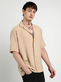 Campus Sutra Men Comfort Cuban Collar Oversized Pom-Pom Casual Shirt