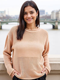Bewakoof Women's Crystal Rose Oversized Crochet Sweater