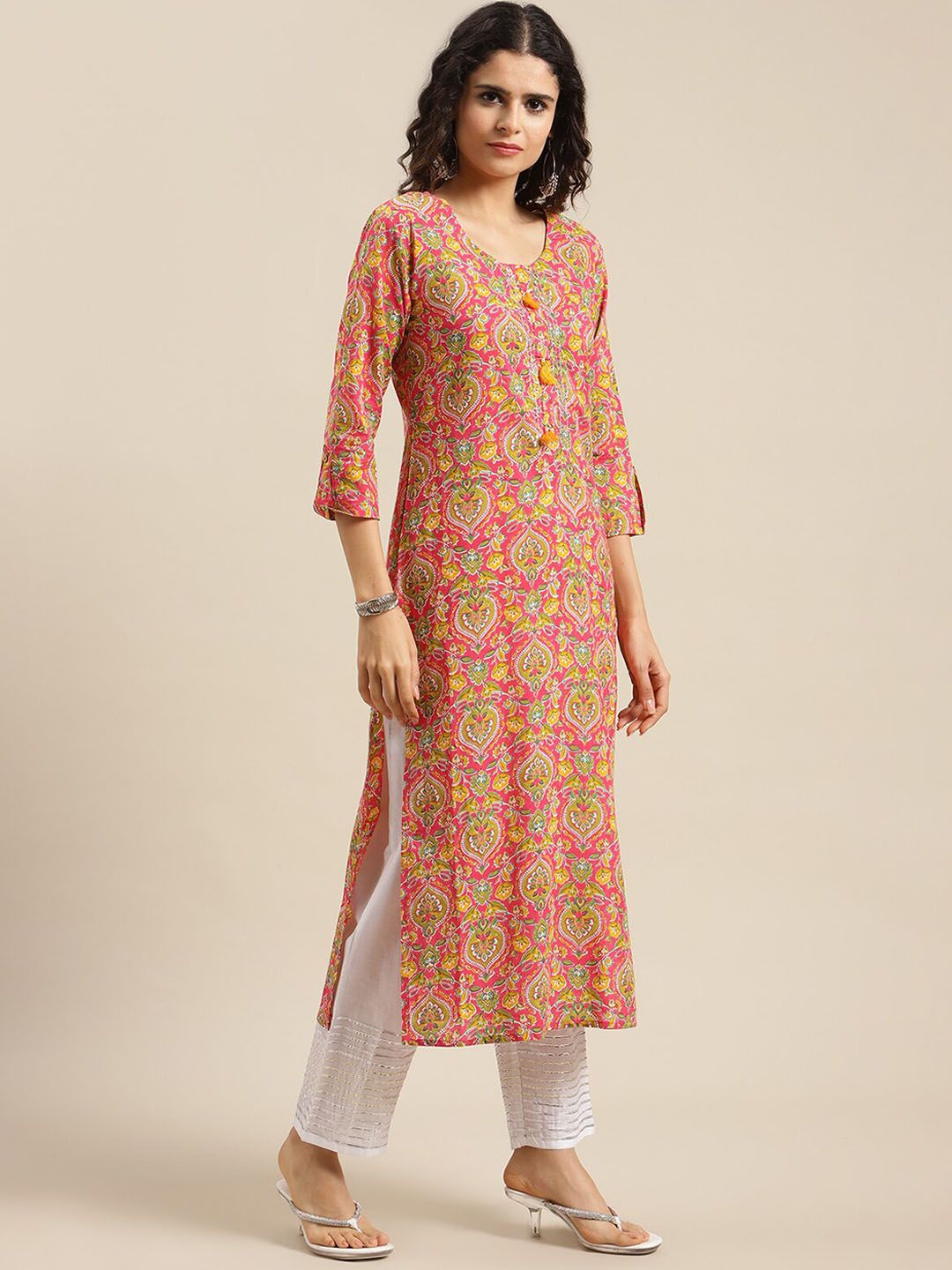 Varanga Women Pink Ethnic Motifs Printed Cotton Kurta