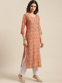 Varanga Women Pink Ethnic Motifs Printed Cotton Kurta