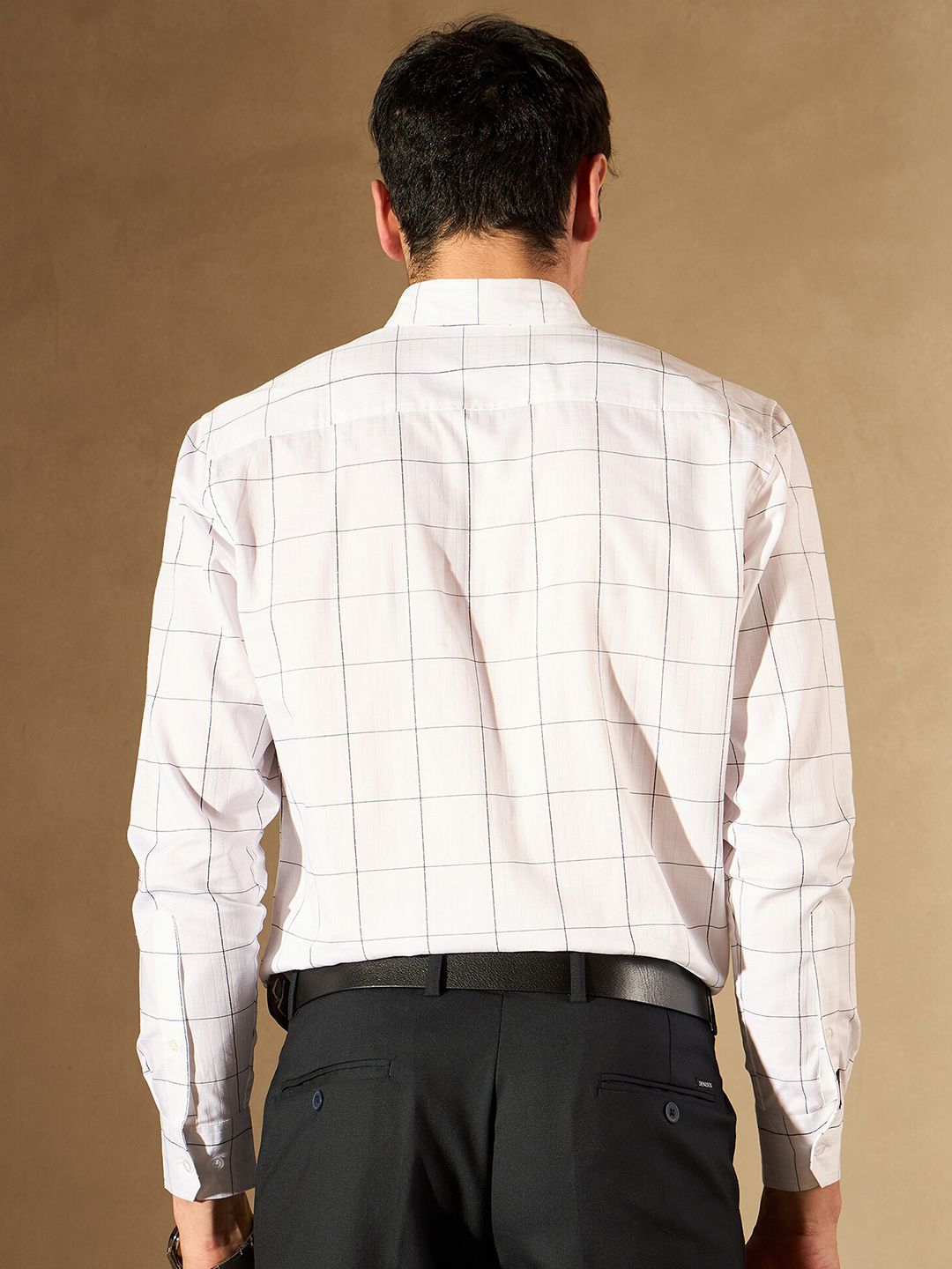 DENNISON Windowpane Checked Button-Down Collar Smart Cotton Formal Shirt