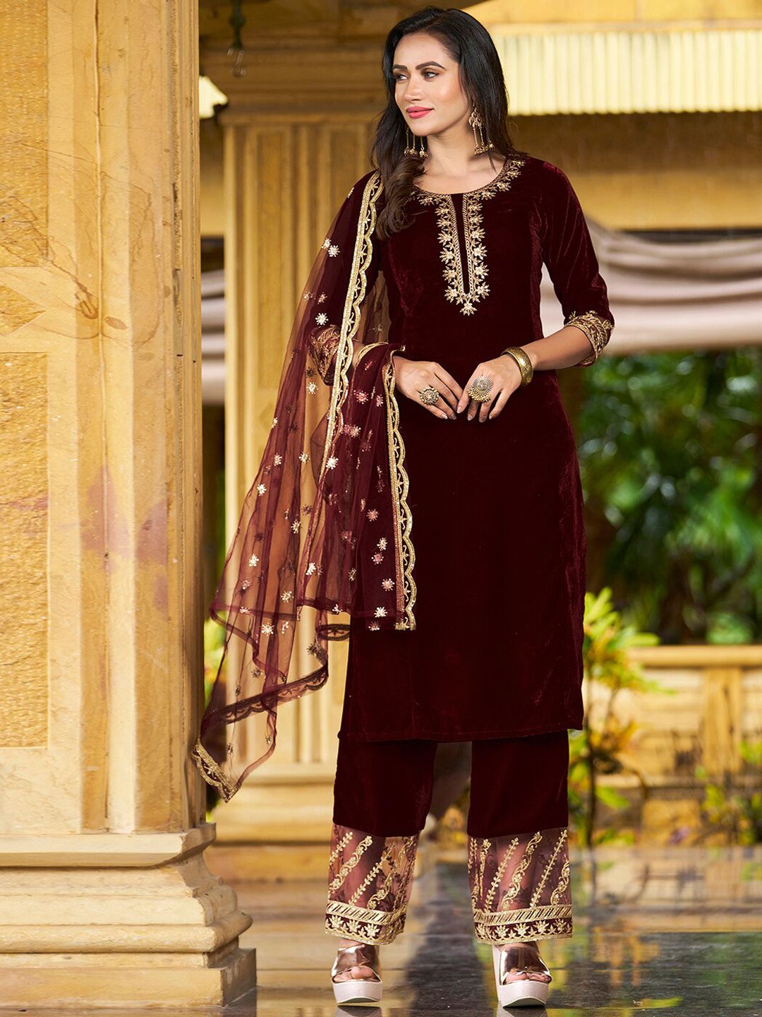 KALINI Ethnic Motifs Embroidered Kurta with Trousers & With Dupatta