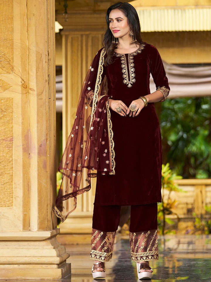 KALINI Ethnic Motifs Embroidered Kurta with Trousers & With Dupatta