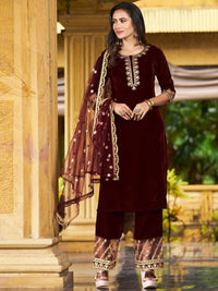 KALINI Ethnic Motifs Embroidered Kurta with Trousers & With Dupatta