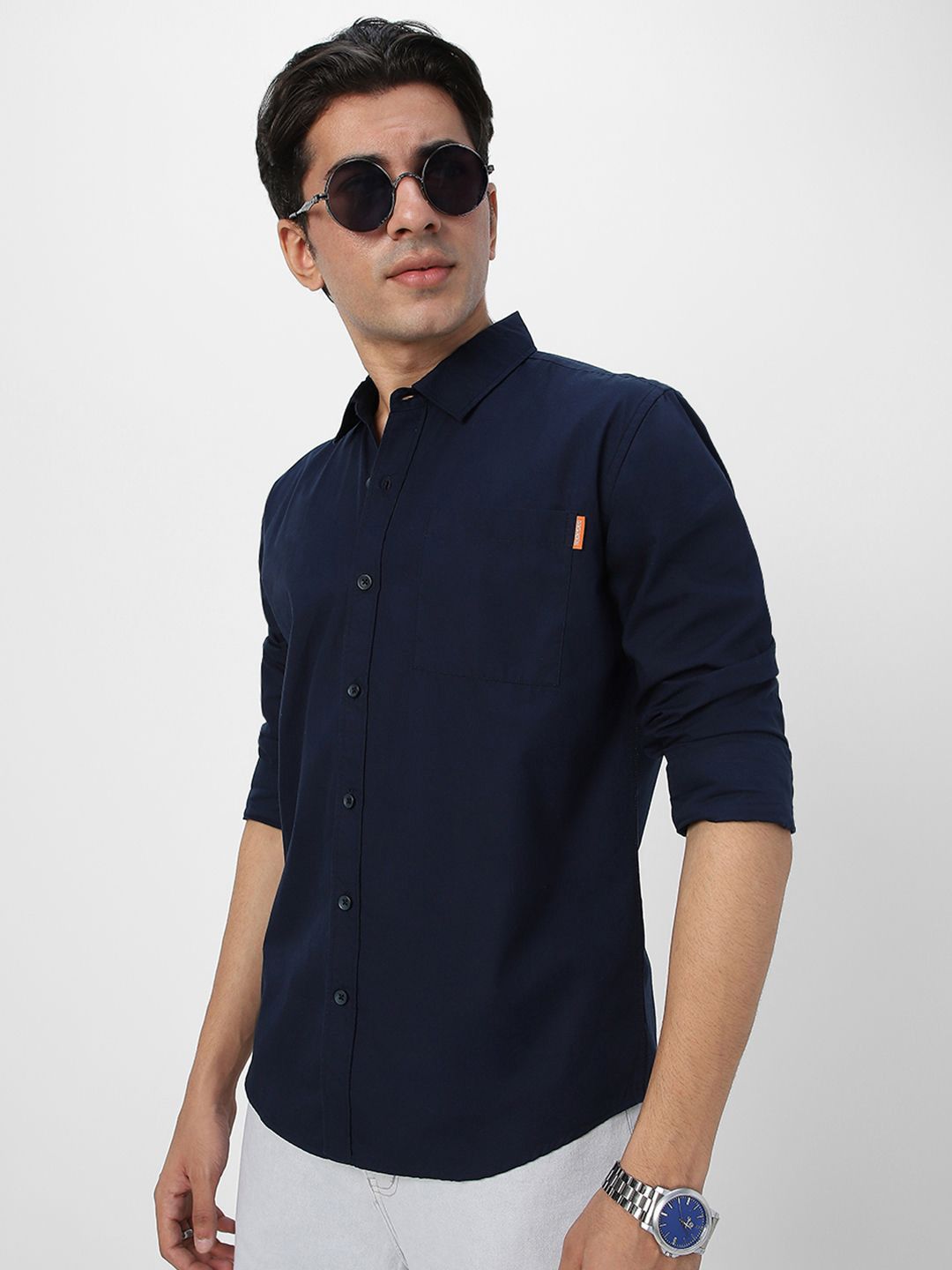 Urbano Fashion Men Spread Collar Solid Cotton Casual Shirt
