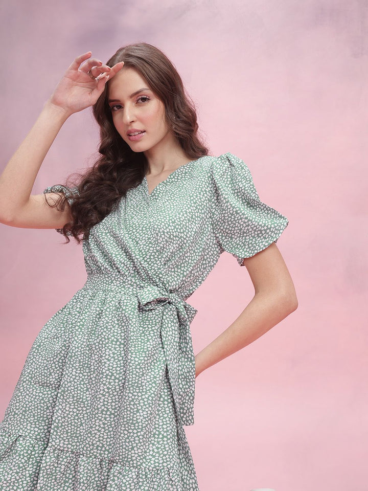 DressBerry Micro Ditsy Print Ruffle Detail Wrap Dress