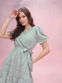 DressBerry Micro Ditsy Print Ruffle Detail Wrap Dress